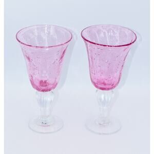 Val De Pome Christophe Saba Biot Seeded Pink Wine/Water Stemware Goblets France